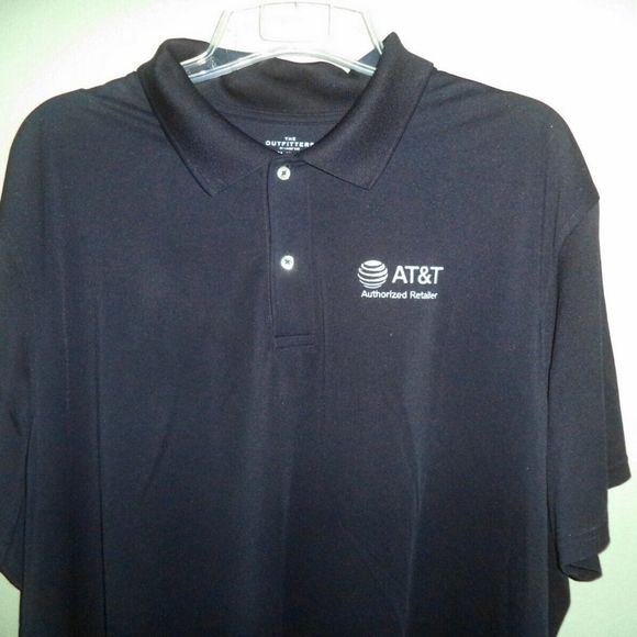 OUTFITTERS LANDS END AT&T SHORT SLEEVE POLO SHIRT NAVY POLYESTER~MENS SIZE 3XL - Picture 3 of 4